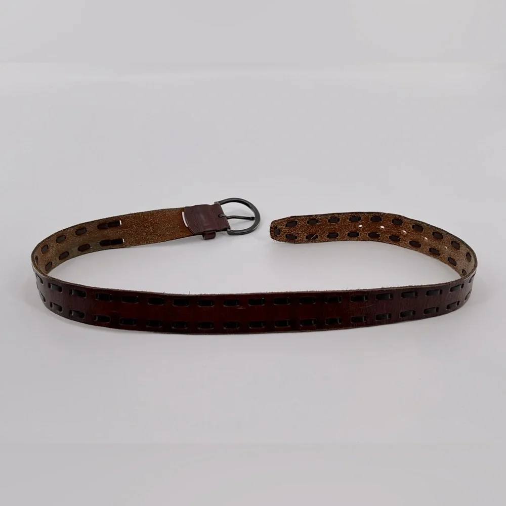 Brown Leather Belt‎ With Leather Stitching 34